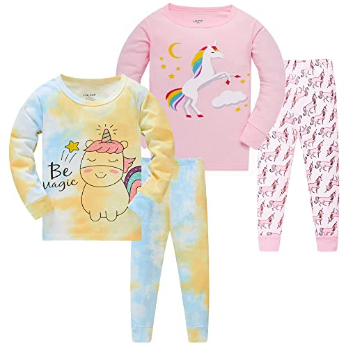 Girls Pyjamas Kids Sleepwear 100% Cotton PJs for Children Pajamas Long Sleeve 4 Pieces Set 2-12 Years