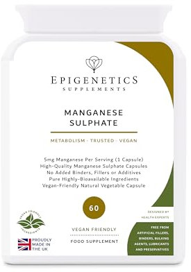 Manganese Sulphate | 5mg Highly Absorbable Manganese Sulphate | 60 Vegan Friendly Capsules UK Made | 1 Capsule Daily (2 Month Supply)