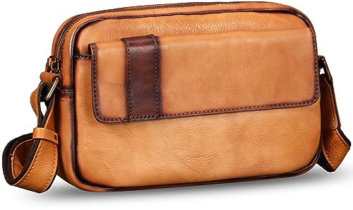 IVTG Echtes Leder Messenger Bag für Herren Crossbody Umhängetasche Casual Sling Daypack Business Arbeit Täglich Geldbörse Satchel, Braun