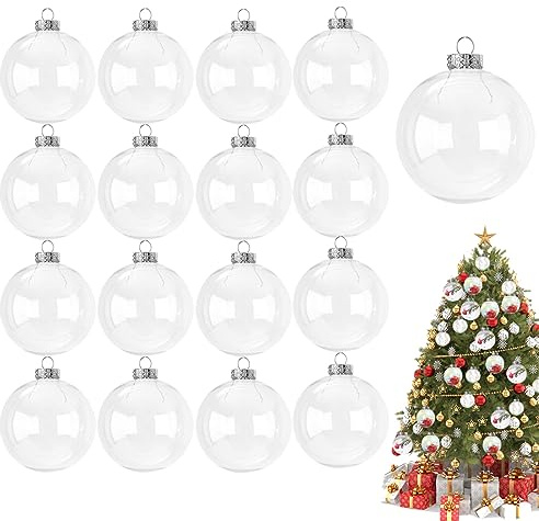 Weihnachtskugeln zum Befüllen [16er, 6cm] – Klare Christbaumkugeln zum Bemalen & Selbst Gestalten, Bruchsichere Weihnachtskugeln Kunststoff Transparent für Persönliche DIY Geschenke & Familien-Basteln