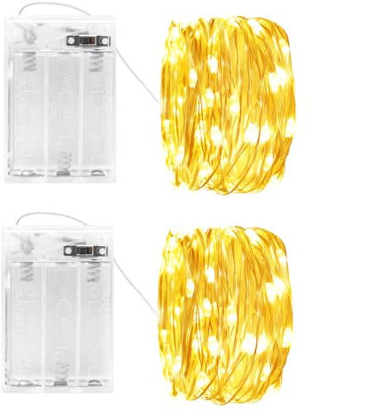 cshare Catena luminosa a LED, a batteria, 2x5m 50 LED, filo di rame, con timer, impermeabile, per camere, giardino, brocche, Natale, decorazione per interni,Bianco caldo