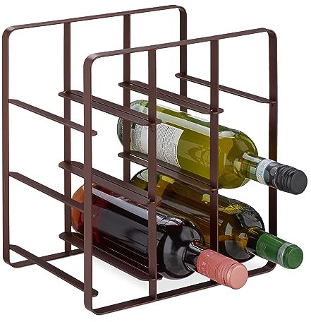 Relaxdays Weinregal, 9 Flaschen, Eisen pulverbeschichtet, Weinhalter stehend, Küche & Bar, HBT: 30 x 27,5 x 20 cm, braun