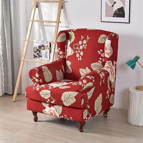 Treer Sesselhusse Ohrensessel 2 Stück Stretchy Sesselbezüge Abnehmbare Spandex Sofabezüge Sessel-Überwürfe Abdeckungen Schutz für Wohnzimmer Schlafzimmer Dekoration (rote Pfingstrose)