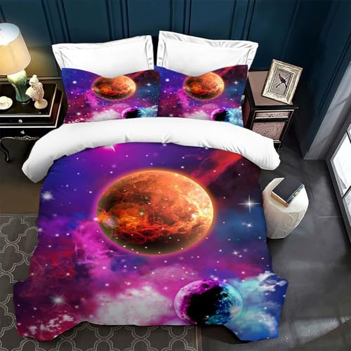 TSOPEFI Kinder Bettwäsche 135x200 Galaxie Bettwäsche 3D Print Weltraum Planet Motiv Bettbezug Set für Erwachsene Teenager Kinder (220x240cm, A)