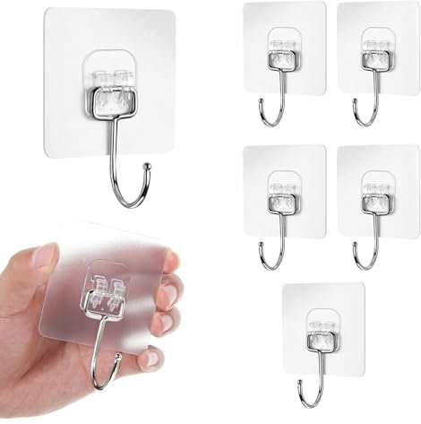 Fisynug Transparent Haken Selbstklebend 6Pcs Große Wandhaken Klebehaken (max 20KG), Handtuch Halterung Ohne Bohren Wasserdicht und Ölfest Mehrzweck Klebe Haken für Badezimmer Küche Büro
