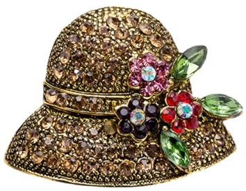 JINZIJINYU Kristall Strass Brosche Pins Retro Legierung Tropfendes Öl Voller Diamant Brosche Strohhut Blatthut Corsagenbrosche Bekleidungszubehör Antiker Goldener Strohhut