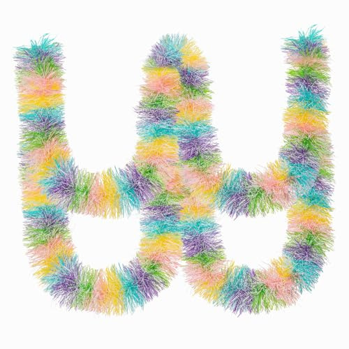 Gloreyan 33FT Easter Tinsel Garland Colorful Metallic Twist Tinsel Garland Shiny Spring Hanging Tinsel Garland Decoartion for Holiday Door Tree Mantel Window Outdoor Party Supplies