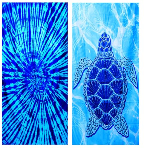 2 PCS Strandtuch Mikrofaser Beach Towel Badetuch Sandfrei XXL Schnelltrocknend Strandhandtuch Damen Strandtücher Sommer Zubehör Handtuch Strand Mädchen Geschenke für Damen 180*80 Blaue+Schildkröte