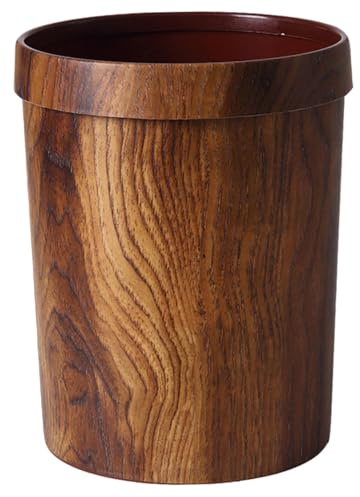 Cubo de Basura Retro Grande de Pp Anillo de Presión | Acabado Veteado Madera Antigua, Marrón, para Dormitorio y Sala de Estar