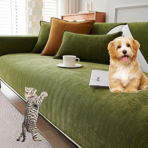 SANTUO Sofabezug Antirutsch,Sofa überzug Sofaschoner rutschfest,Sofa Cushion Sofaschutz L Form Ecksofa,Couch Bezug Schmutzabweisend Sofaschutz Hund Kratzschutz Katze,Green2-90x180cm
