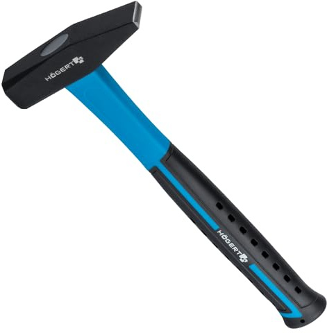 Professioneller Hochleistungs- Schlosserhammer 500gr. mit Fiberglas- Griff | C45 Kohlenstoffstahl | Vibrationsdämpfender Hammer | DIN 1041 (Schlosserhammer 500g)