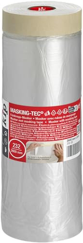 Kip Drop Cloths Pre-Taped Painters Masking Film 2600mm x 25m, Masker Masking Tape with Plastic Sheet, Drape for Spraying, Covering, Suitable for Decorating, Automotive, Windows Dust & Paint Protection