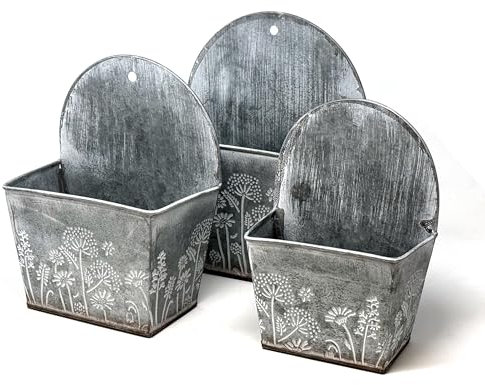 allgala Verzinkter Pflanzgefäß, Wandhalterung, Hängetopf, Innen- und Außendekoration, Wand, Grau, 3-PC-HD88329