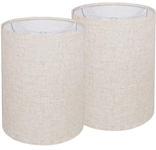 Lampshades set of 2, Tall Lamp Shades, 10 Top X 10 Bottom X 13 High Beige Large Line Fabric Lamp Shades, Easy Assembly Replacement Lampshades