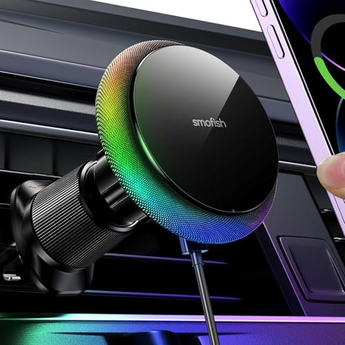 für 15W Magsafe Autohalterung, [Regenbogen RGB] Magnetische iPhone Wireless Car Charging, Car Vent Handyhalterung Auto mit Ladefunktion für iPhone 16 Pro Plus Max 15 14 13 12 Mini Männer Frauen