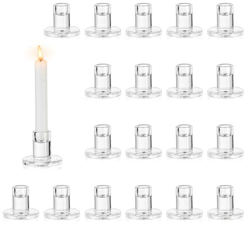 NUPTIO Candlestick Holders Glass Wedding - 20pcs Clear Candle Stick Holder Set for Taper Pillar Tealight Candles Centrepieces for Table Christmas Dinner Party Decoration