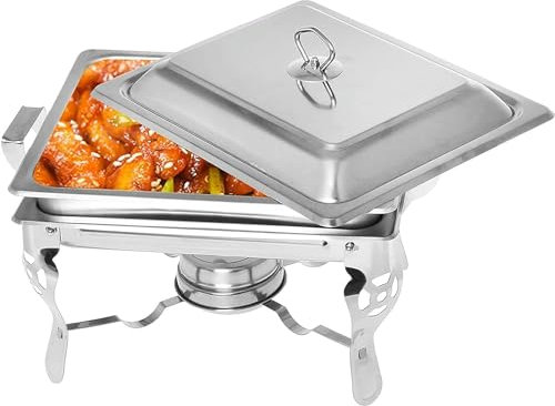 QPZMALSKY 4.5L Stainless Steel Chafing Dish with Lid, Rectangular Foldable Buffet Server Pans Food Warmer, for Wedding, Parties, Banquet, Catering Events