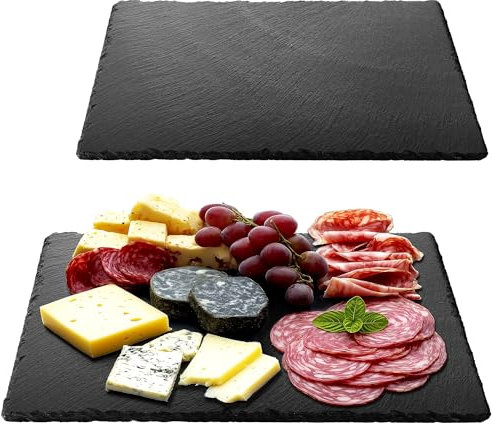 Navaris 2X Plato Llano de Pizarra Natural - Bandejas para Servir Alimentos quesos Aperitivos Tapas Sushi - Tablas rectangulares de Piedra 38 x 28 CM