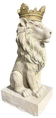 OriginalPaul Skulp & Betondesign Majestätische Löwen-Steinfigur, die den kraftvollen Löwenkönig mit Einer beeindruckenden Krone verkörpert für Haus und Garten
