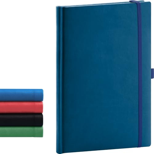 NOTIQUE Notizbuch A5 Hardcover Notebook Tagebuch Liniert - Blau | Dieses gepunktete Dotted Notizheft und Journal mit Gummiband sowie Stifthalter besitzt 192 Seiten für Bullet Journaling.