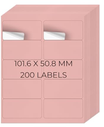 YIKIADA Rosa Universal Etiketten 50,8 × 101,6 MM Vinyl Selbstklebend Ablösbar Blanko Aufkleber Bedruckbar Namenaufkleber Büro Adressetiketten für Tintenstrahl- und Laserdruckern 200 Stück