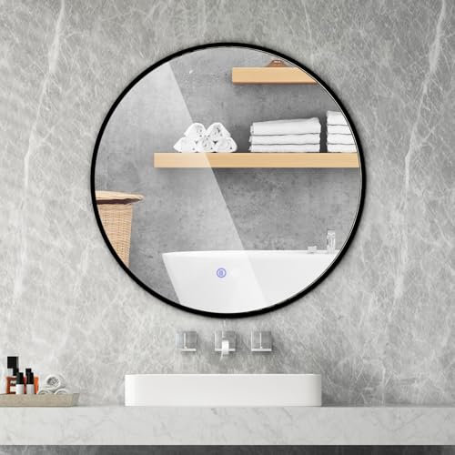 RELAX4LIFE Badspiegel Rund mit Beleuchtung, Wandspiegel 60 cm, Badezimmerspiegel mit Touchschalter & Speicherfunktion, LED Badspiegel Beschlagfrei, 3 Lichtfarben dimmbar, Energiesparend Lichtspiegel