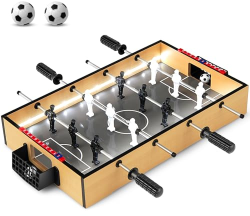 DREAMADE Tischkicker, Mini Kickertisch mit LED-Beleuchtung, Tischfußball Spieltisch für Erwachsene inkl. 2 Bälle & 12 Kicker