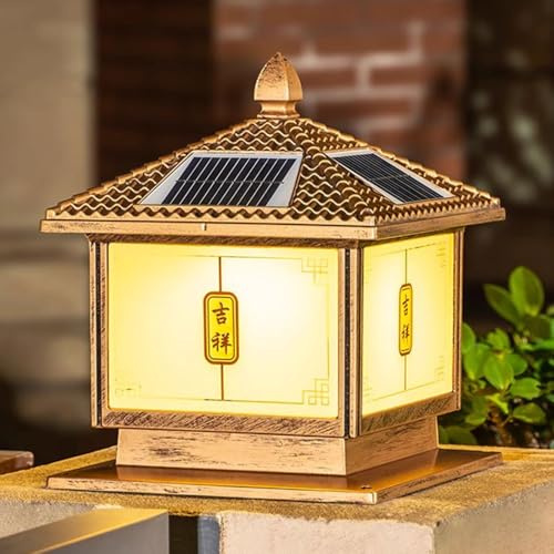 YGZPALH. Solar Powered Pillar Lights Traditional Outside Column Lantern Die-cast Aluminum Post Cap Lamp with 4 Lighting Modes Lantern 4x4 Japanese Style Column Lamp Patio Garden LED Lamp