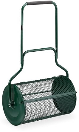 Relaxdays Rullo Spandiconcime Prato, Carrello 80 L per Semina Giardino, HLP: 118x72x41 cm, Spargi Semi e Concime, Verde, Acciaio, Gommapiuma