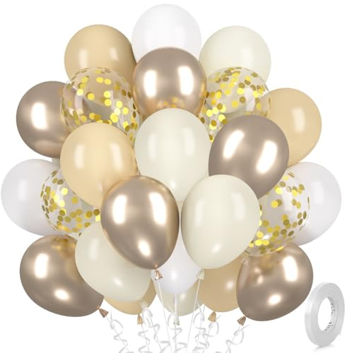 Luftballons Beige Sandweißer, 30 Stück Champagner Gold Luftballon Set, Matte Weiß Gold Konfetti Ballon, Creme Weiss Nude Helium Ballon für Frau Geburtstag Boho Hochzeit Verlobung Abschluss Babyparty