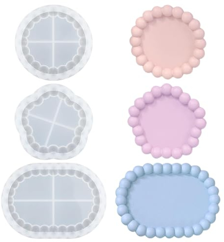 Lot de 3 moules en résine époxy en silicone pour dessous de verre y compris cœur, nuage, nœud, résine époxy pour la préservation des fleurs, bricolage, création de bougies, spécimens d'insectes