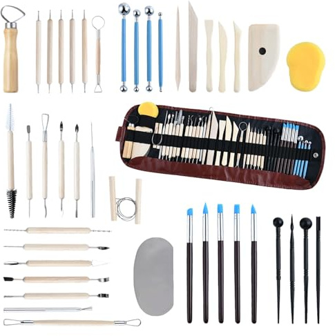 SPEEDWOX 43PCS Clay Sculpting Tools Pottery Tools Double Sided Ceramic Clay Carving Tool Set with Carrying Case Bag for Pottery Craft Drawing Dotting Carving Molding Baking Modeling Shaping