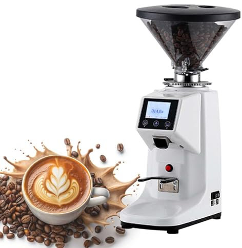 Macinacaffè Per Caffè Espresso Commerciale - Macina Piatta In Acciaio Inossidabile Da 60 Mm | 19 Impostazioni Di Macinatura | Dosaggio Temporizzato | Macinacaffè Elettrico Conico A,White-200G