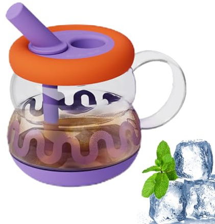 Verres à café glacés – Gobelets en verre, tasses transparentes | Grand contenu avec couvercles en bambou, pailles réutilisables et poignées confortables pour les boissons froides pendant les
