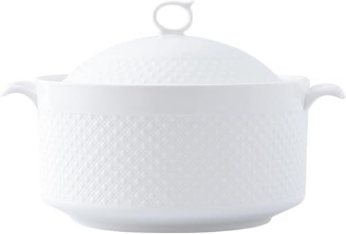 Ceramic Stew Pot, Ceramic Soup Tureen with Lid，Large Capacity Serving Tureen with Handles for Kitchen, Porcelain, Pure WhiteWhite,8in