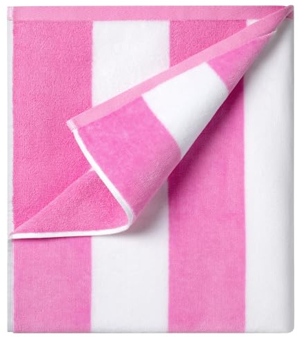 Ouxiaobai Übergroßes Strandtuch aus Baumwolle, 90 x 180 cm, großes Pool-Handtuch, gestreift, weich, Cabana-Badetuch (Rosa)