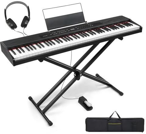 LALAHO 88 Key Piano Keyboard Portable Keyboard Piano with Stable Piano Stand, Professional 3 Pedal, 2 Headphone Jacks, Bluetooth, MIDI, 128 Rhythms and 128 Tones(Black)