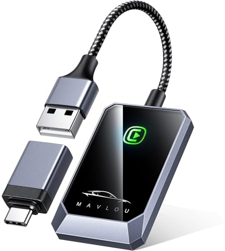 Mavlou CarPlay Wireless Adapter, Neueste Upgrade Wireless Carplay Dongle, Konvertieren Verkabeltem zu Wireless, Plug-und-Play OTA-Upgrade, für iPhone iOS 10+ & Autos mit Wired CarPlay (Grau)