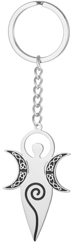EUEAVAN Portachiavi con dea celtica della fertilità Portachiavi con dea della tripla luna pagana Wiccan Amuleto magico Gioiello regalo