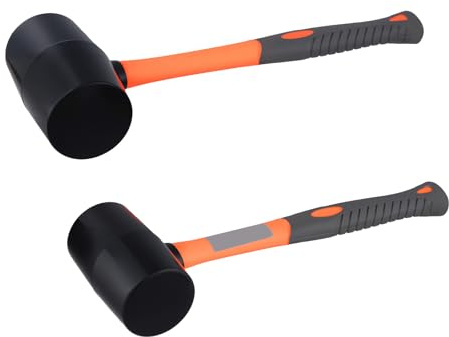 SYUTBOU Lot de 2 Maillets en Caoutchouc - 680g et 1247g - Marteau de Pavage Professionnel - Poignée Noire et Orange Antidérapante - Pour Bricolage, Artisanat, Camping et Travaux de Sol