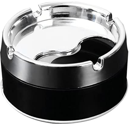 Cenicero de acero inoxidable bandeja de cenizas metálicas con estilo portátil con tapa giratoria negra, cenicero metálico