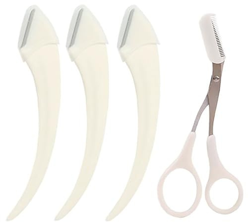Anfänger Sicherheit Augenbrauen Rasiermesser, Edelstahl Augenbrauen Rasierer Augenbrauen mit Kamm, Halbmondklinge mit Mikroguard Eyebrow Trimmer, tragbare Augenbrauen-Schönheitszubehör (White)