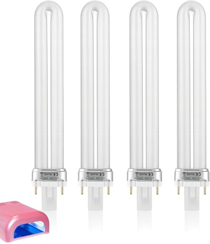 Girihe 4 lampadine di ricambio per asciugatrice per unghie, 9 W, 365 NM, tipo elettronico, lampade UV per unghie in gel, luce a U V per unghie fai da te