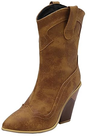 Bottes de cowboy pour femme - Bottes western pour femme - Bout pointu - Talon bloc bas - Bottines courtes, marron, 37 EU