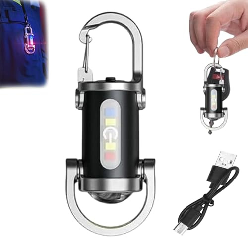 Lampe De Poche, Mini Lampe De Poche Porte-Clés, Super Lumineuse étanche, Source Lumineuse Double à Modes, Rechargeable USB Avec Mousqueton Pour Camping Randonnée Extérieur Urgence Pêche (1Pcs)