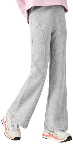 Hoseay Joggingbyxor för flickor utsvängda hög midja mjuk bomull sportbyxor med fickor barn andningsbara solid bell bottom träningsbyxor casual skola bootcut byxor för barn tonåringar 7-14 år, Grå, 12