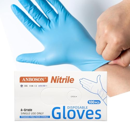 Distrosys Nitrile Disposable Gloves Medium - Latex-Free, Powder-Free, Strong & Puncture Resistant, Food Handling, Multi-Purpose Tattoo, Barber Shop Gloves - Box of 100 (Blue)