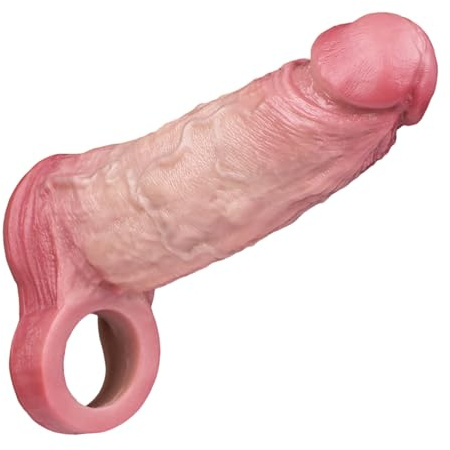 Qiyasex Realistische Penismanschette mit Hodenring Weiche Penisverlängerung & Cock Sleeve für Männer, Penis Hülle zur Penisvergrößerung & Luststeigerung, Sexspielzeug für Paare（M）