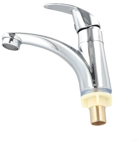 Besttoolifes Grifo de lavabo de un solo agujero para lavabo de baño, aleación de zinc, cromado, grifo de agua fría con núcleo de válvula antigoteo, fácil de instalar