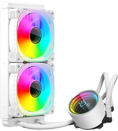 Jiawu Dissipatore CPU a Liquido da 240 Mm, Schermo LCD da 2,2, Dissipatore AIO ARGB da 240 Mm, Doppie Ventole PWM con 1800 Giri/min, Supporto per AM4 AM5, LGA1851/1700 (WHITE)